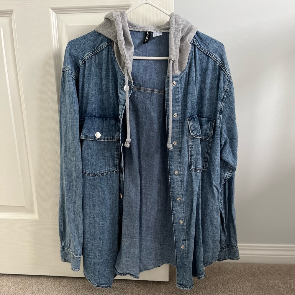 Jean button up with hood